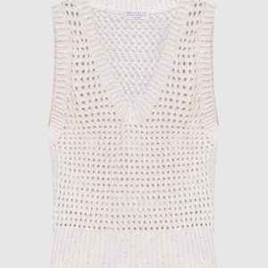 Beige linen vest with sequins Brunello Cucinelli