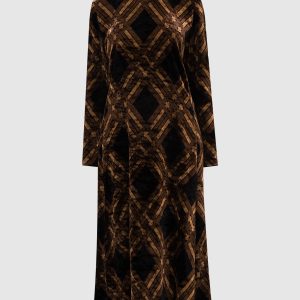 Dark brown patterned velor dress Saint Laurent