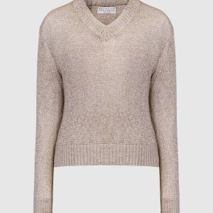 Beige pullover with lurex Brunello Cucinelli