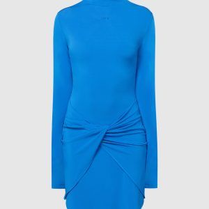 Blue logo print mini dress with drape Off-White
