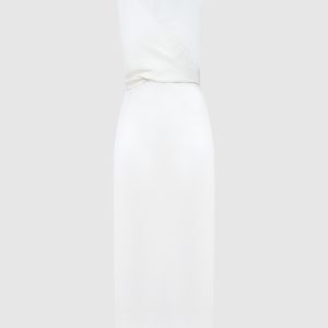 White midi dress with linen Brunello Cucinelli