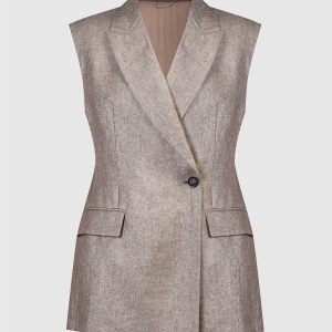 Beige linen vest with lurex Brunello Cucinelli