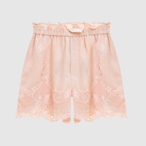 Pink linen shorts with lace Twinset