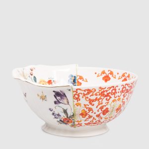 White porcelain salad bowl Ersilia with print SELETTI