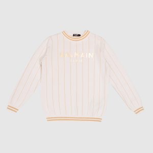 Children's beige striped sweater with logo Balmain