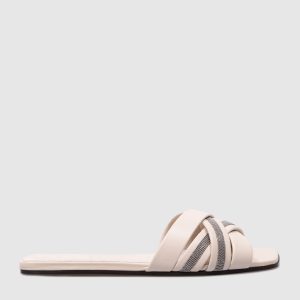 Beige leather flip flops with monil chain Brunello Cucinelli