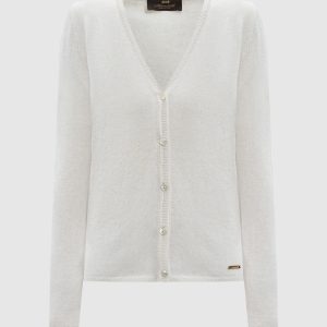 White cashmere cardigan with logo Enrico Mandelli