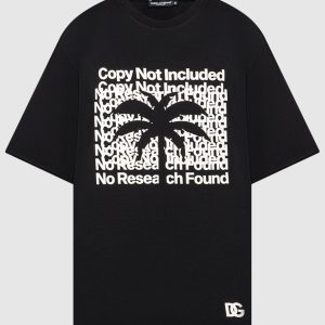Black t-shirt with textured banana tree print Dolce&Gabbana