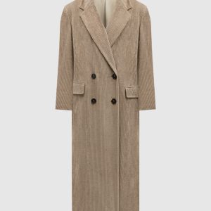 Beige corduroy coat with monil chain Brunello Cucinelli