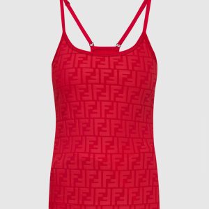 Red top in logo print Fendi