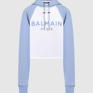 Blue hoodie with logo print Balmain