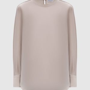 Beige silk blouse with monil chain Brunello Cucinelli