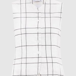 White vest Genio Letizia made of checked linen Faithfull