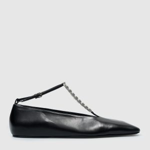 Black leather ballet flats with crystals Jil Sander