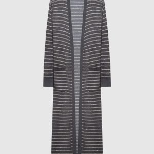 Gray striped cardigan with sequins Brunello Cucinelli
