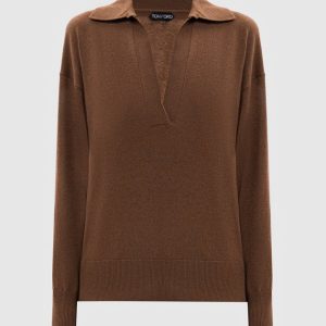 Brown cashmere pullover with polo collar Tom Ford