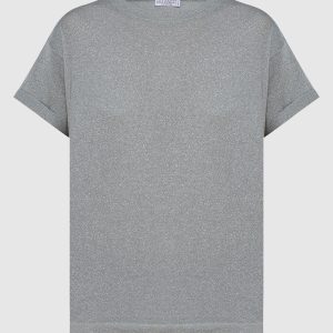 Gray t-shirt with cashmere and silk with lurex Brunello Cucinelli