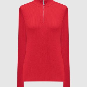 Red wool golf with logo pattern Moncler