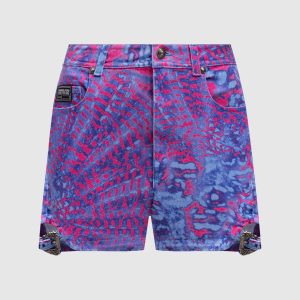 Blue denim shorts with Animalier logo print Versace Jeans Couture