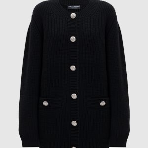 Black wool cardigan with crystals Dolce&Gabbana