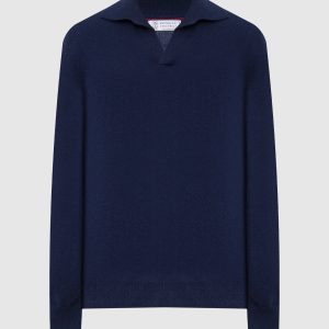Blue cashmere polo shirt Brunello Cucinelli