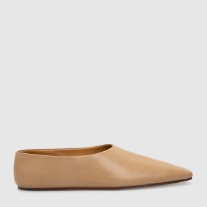 Dark Beige Leather Square Toe Flat Shoes The Row