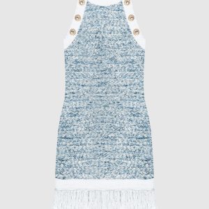 Blue tweed dress with linen Balmain