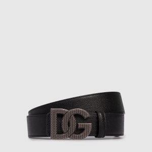 Black leather belt with logo Dolce&Gabbana