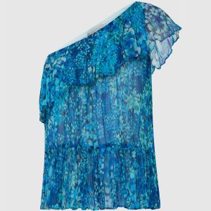 One-shoulder top with floral print and ruffles Twinset