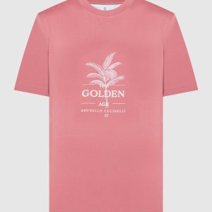 Pink t-shirt with logo print Brunello Cucinelli