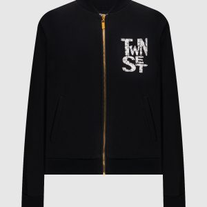 Black sports jacket with logo Twinset