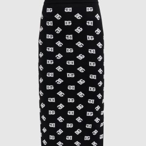 Black midi skirt with logo monogram jacquard pattern Dolce&Gabbana