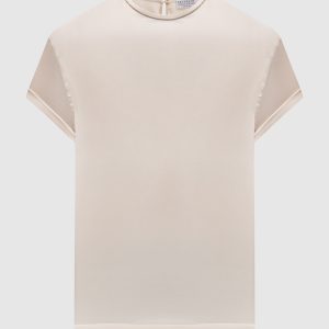 Beige silk blouse with monil ecolathoon chain Brunello Cucinelli