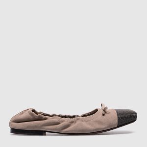 Beige suede ballet flats with monil chain Brunello Cucinelli