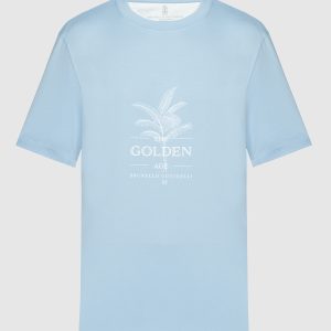 Blue t-shirt with logo print Brunello Cucinelli