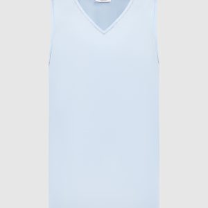 Blue silk top with monil chain Peserico