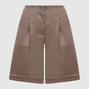 Brown checked wool shorts with monil chain Peserico