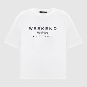White SABATO T-shirt with logo embroidery Max Mara Weekend