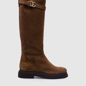 Brown suede boots with metallic DG logo Dolce&Gabbana