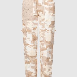 Beige camouflage print joggers with embroidery Twinset