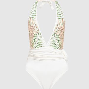 White swimsuit with embroidery and sequins Twinset