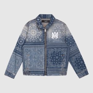 Children's blue denim jacket with Bandana pattern AMIRI