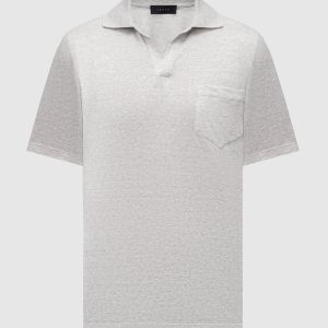 Gray melange polo shirt with linen Sease
