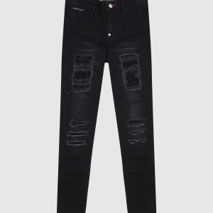 Children's black slim jeans with slits Philipp Plein