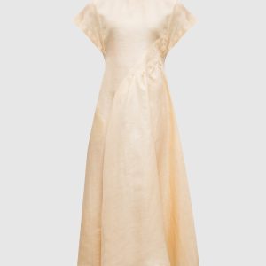 Yellow midi dress made of linen and silk CO