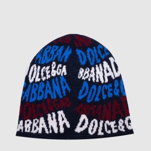 Children's blue hat made of wool with a logo pattern Dolce&Gabbana