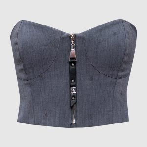 Gray bustier top with logo Twinset