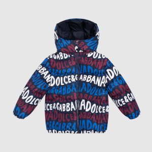 Children's blue down jacket with logo print Dolce&Gabbana