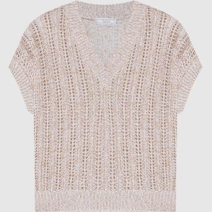 Brown openwork vest with sequins Peserico