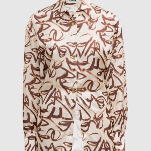CHASE beige satin blouse with printed silk AERON